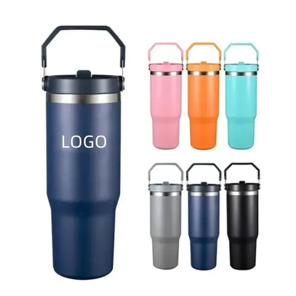 30 oz Stainless Steel Tumbler with Handle and Straw