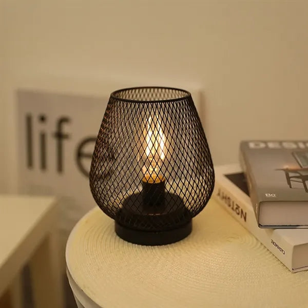 Metal Cage Battery Operated Outdoor Table Lamp