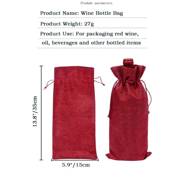 Burlap Wine Bag With Linen Drawstring And Handle