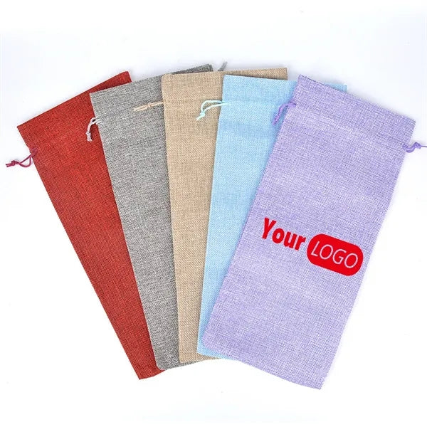 Burlap Wine Bag With Linen Drawstring And Handle