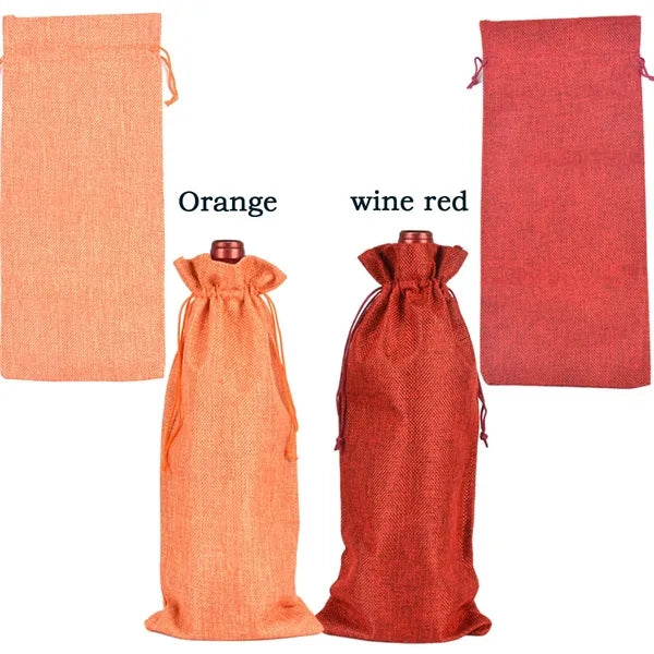 Burlap Wine Bag With Linen Drawstring And Handle
