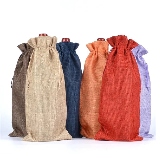 Burlap Wine Bag With Linen Drawstring And Handle