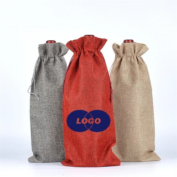 Burlap Wine Bag With Linen Drawstring And Handle