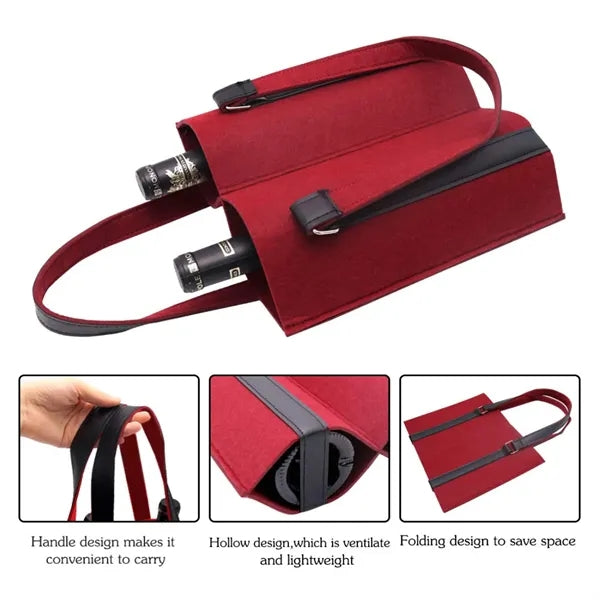 Felt 2-Bottle Wine Carrier Tote Gift Bag