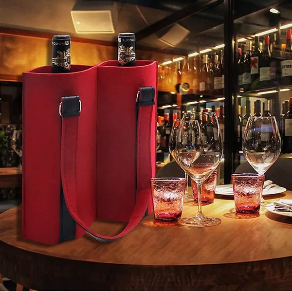 Felt 2-Bottle Wine Carrier Tote Gift Bag