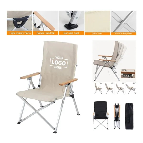 Folding Outdoor Camping Recliner Chair with Wood Handle