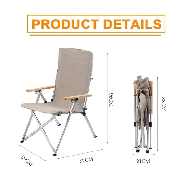 Folding Outdoor Camping Recliner Chair with Wood Handle