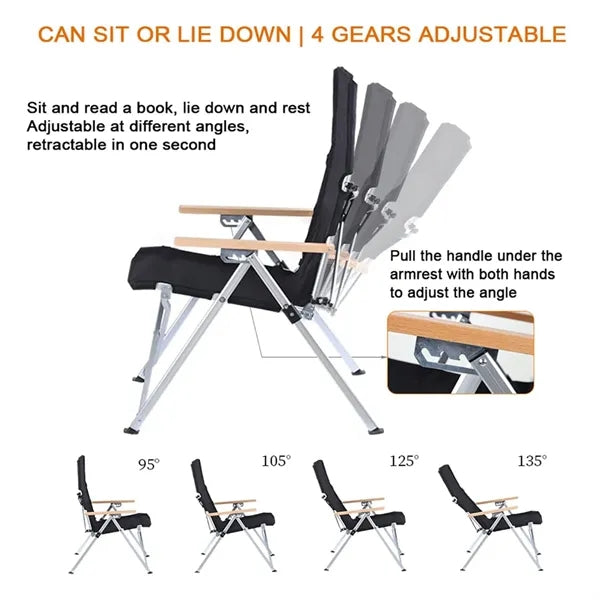 Folding Outdoor Camping Recliner Chair with Wood Handle