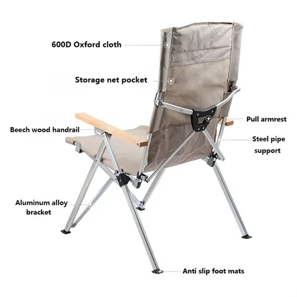Folding Outdoor Camping Recliner Chair with Wood Handle