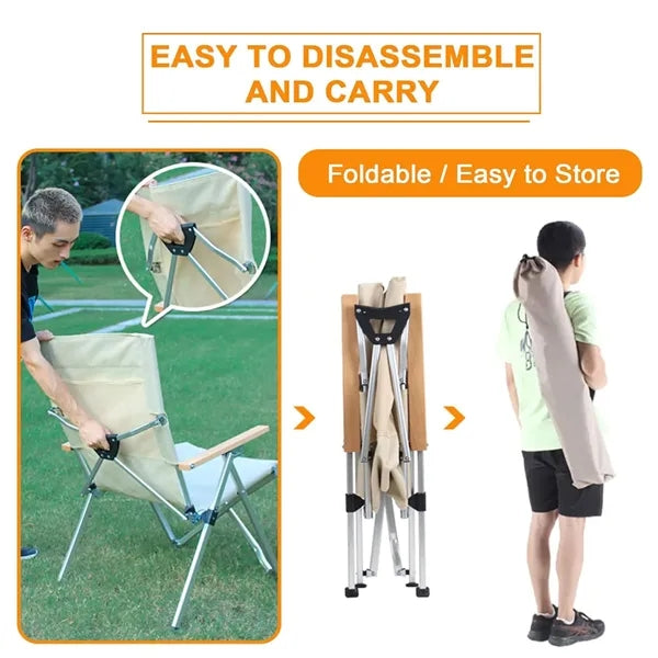 Folding Outdoor Camping Recliner Chair with Wood Handle