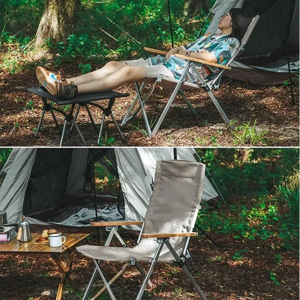Folding Outdoor Camping Recliner Chair with Wood Handle