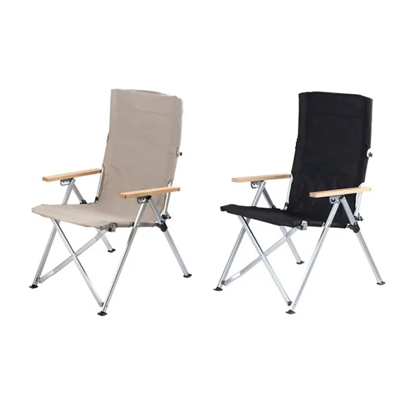 Folding Outdoor Camping Recliner Chair with Wood Handle