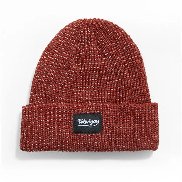 Reflective Knit Beanie Hat w/ Polar Fleece Lining