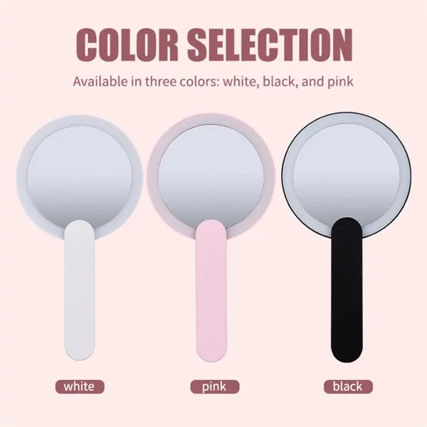 Rechargeable Battery LED Round Folding Handle Makeup Mirror