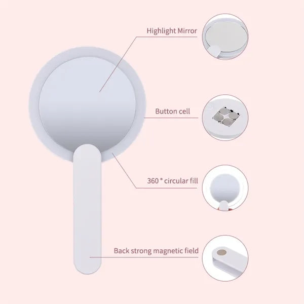 Rechargeable Battery LED Round Folding Handle Makeup Mirror