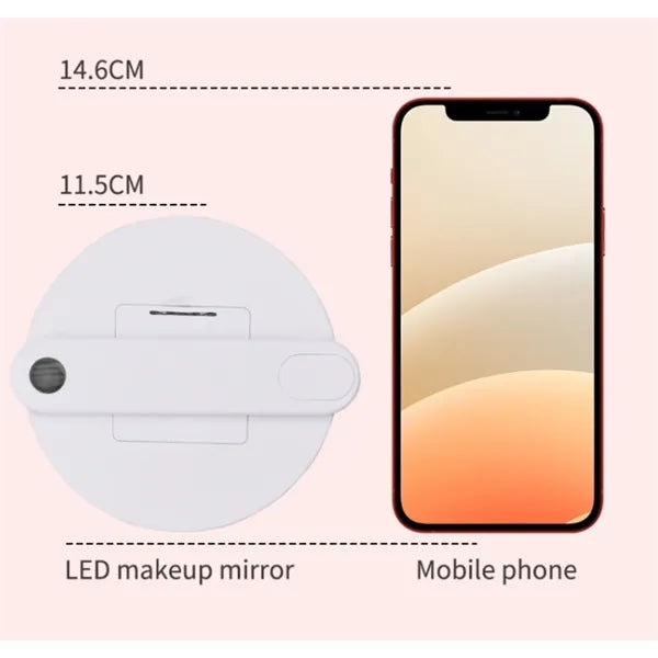 Rechargeable Battery LED Round Folding Handle Makeup Mirror