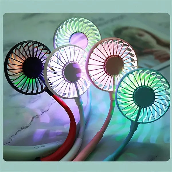 Hanging Neck Fan with Color Changing LED and 3 Speeds Adjust