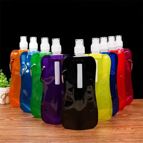 Foldable Sports Water Bottle Travel Drink Bag 16oz with Clip