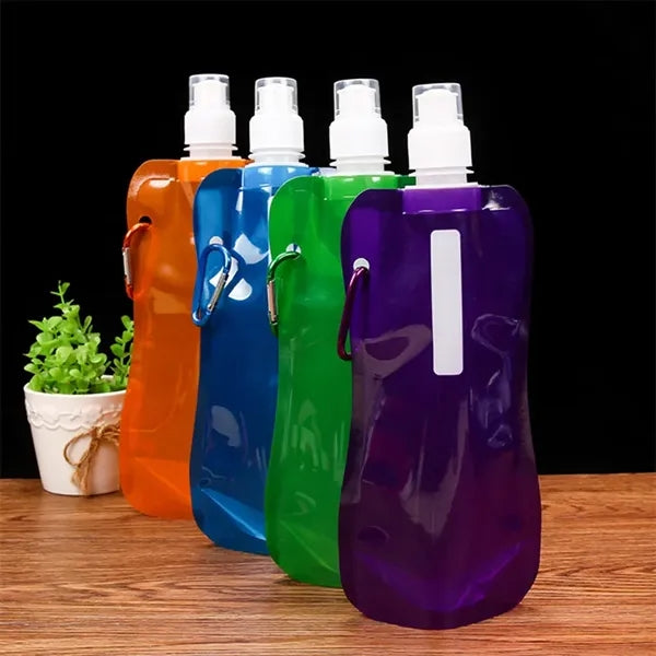Foldable Sports Water Bottle Travel Drink Bag 16oz with Clip