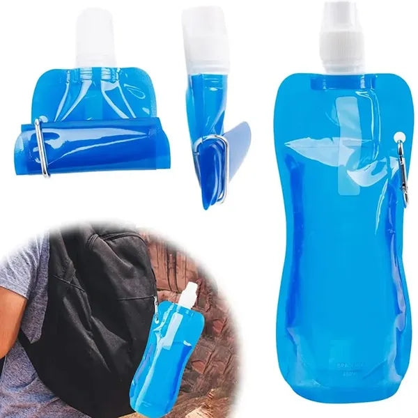 Foldable Sports Water Bottle Travel Drink Bag 16oz with Clip