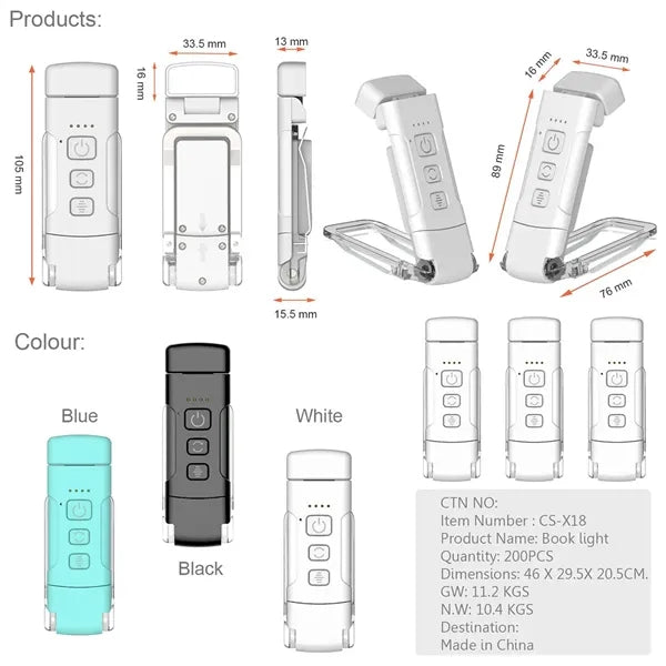 Portable Rechargeable Kids Clip On LED Reading Lights