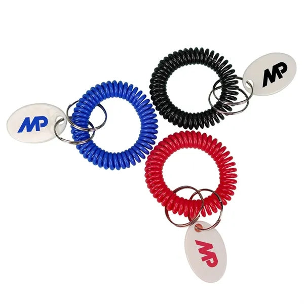 Versatile Plastic Spiral Wristband Keychains w/ Tag