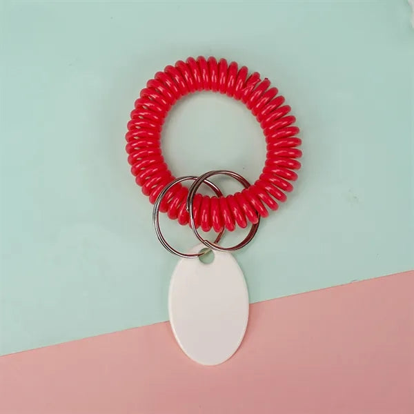 Versatile Plastic Spiral Wristband Keychains w/ Tag