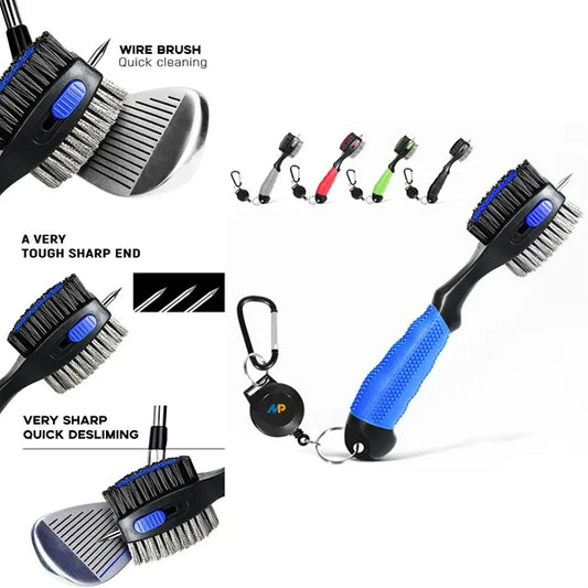 3-in-1 Golf Club Brush&Non-Slip Handle&Retractable Carabiner