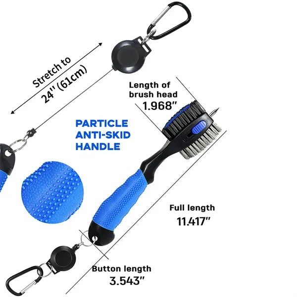 3-in-1 Golf Club Brush&Non-Slip Handle&Retractable Carabiner