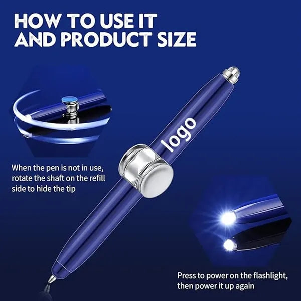 3-in-1 Fidget Spinning Metal Ballpoint Pen With LED Light