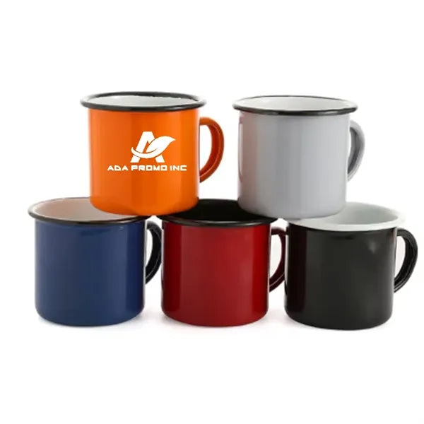 12oz Enamel +Tin Camping Mug White Body Black Rim