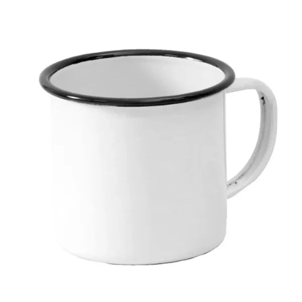12oz Enamel +Tin Camping Mug White Body Black Rim