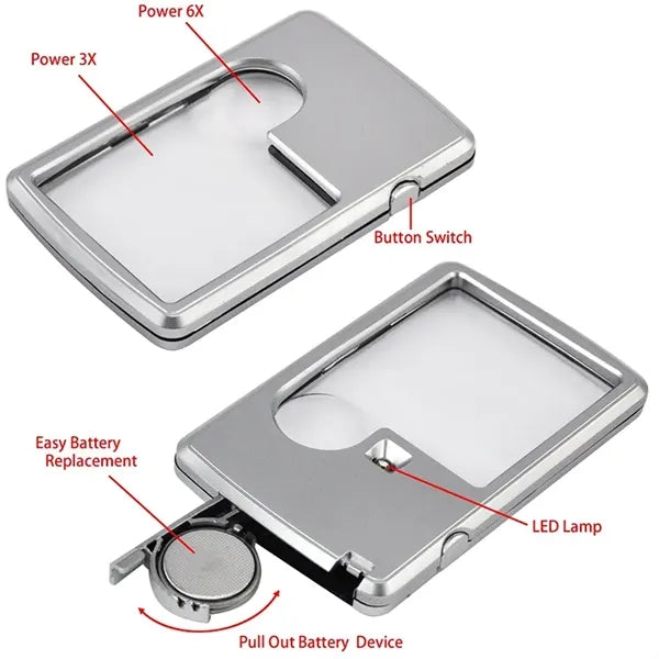 Portable Mini 3X 6X Magnifier with Double Lens And LED Light