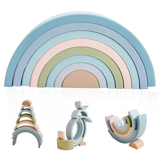 Silicone Rainbow Stacking Toy Building Blocks, Stacker