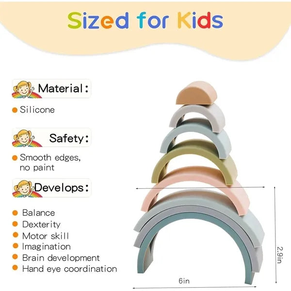 Silicone Rainbow Stacking Toy Building Blocks, Stacker