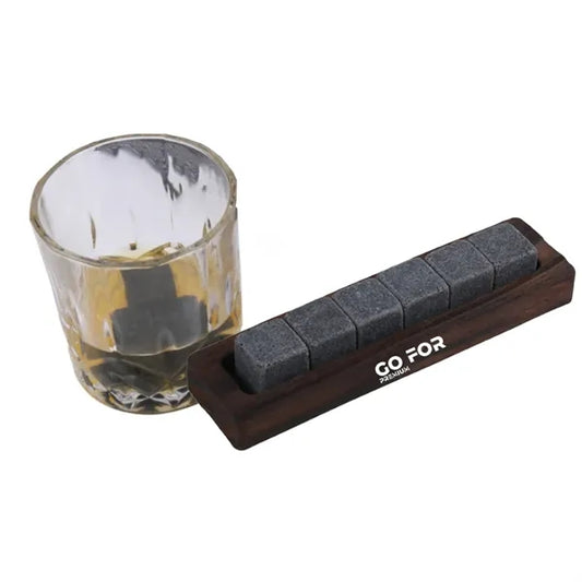 6 Pieces Wooden Box Granite Ice Cubes Stones