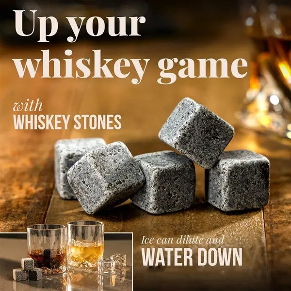 6 Pieces Wooden Box Granite Ice Cubes Stones
