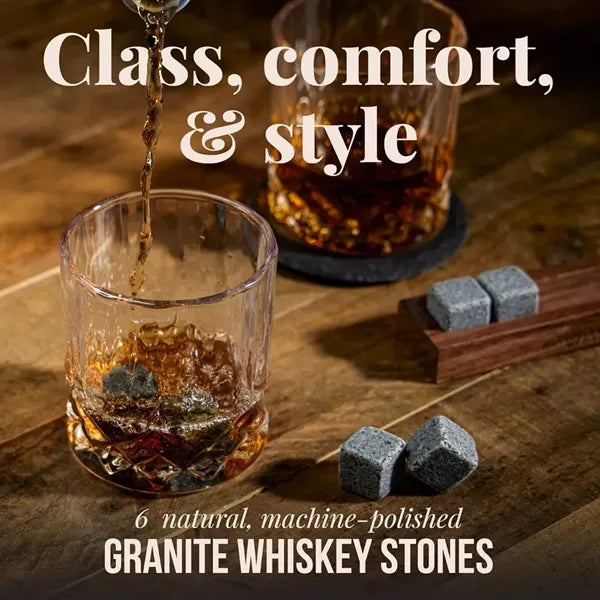 6 Pieces Wooden Box Granite Ice Cubes Stones