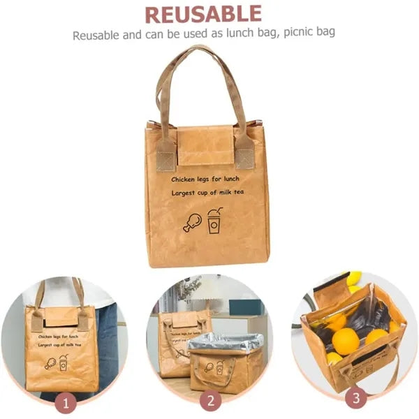 Office Cooler Tote Washable Kraft Paper Lunch Bag