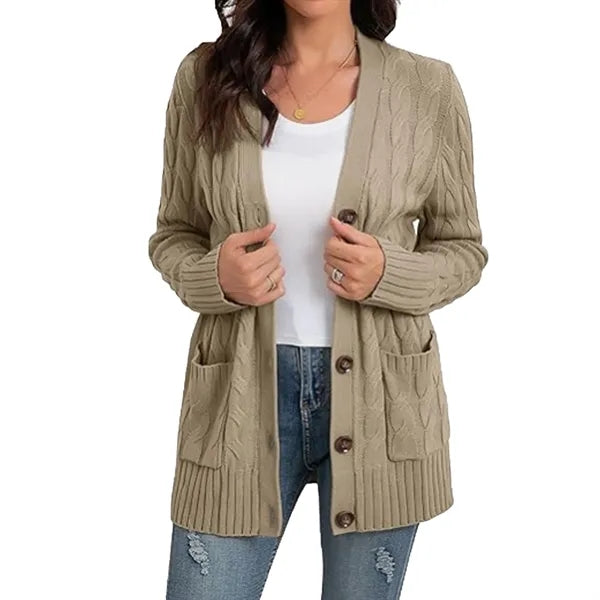 Women's Long Sleeve Knit Sweater Button Loose Outerwear