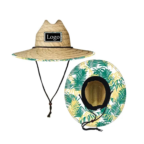Large Brim Straw Hat with Patch and Inner Decoration