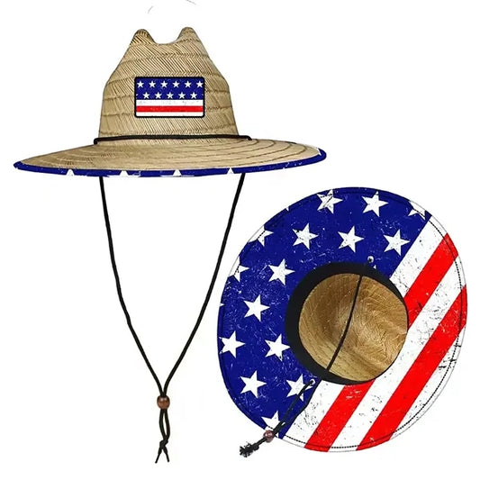 Large Brim Straw Hat with Patch and Inner Decoration