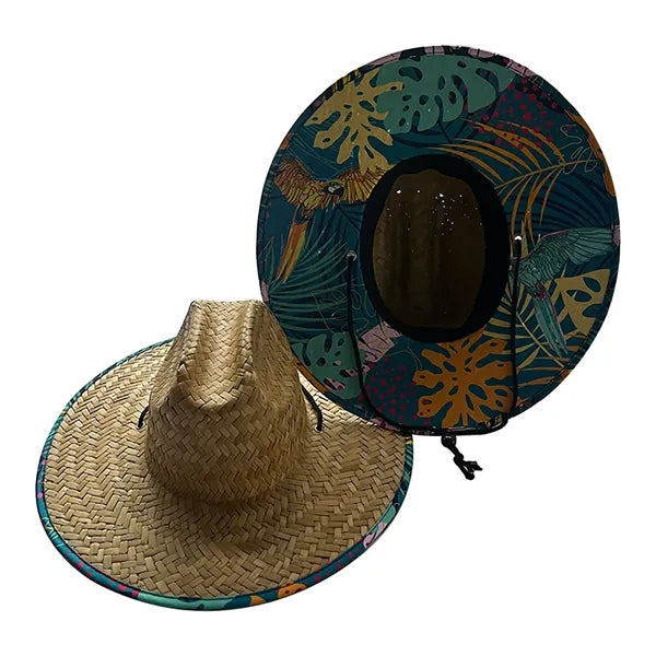 Large Brim Straw Hat with Patch and Inner Decoration