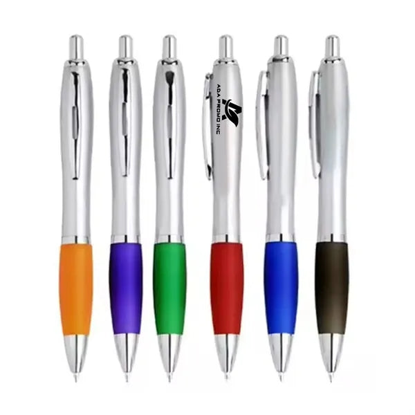 Twist Action Silver Stylus Pens w/Colored Rubber Grip