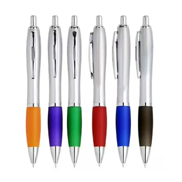 Twist Action Silver Stylus Pens w/Colored Rubber Grip