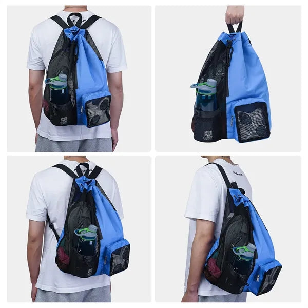 Swim Bag Mesh Drawstring Backpack with Wet Pocket