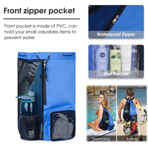Swim Bag Mesh Drawstring Backpack with Wet Pocket