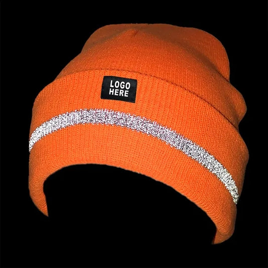 Knit Beanie Hat w/ Reflective Stripe