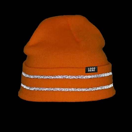 Knit Beanie Hat w/ 2 Reflective Stripes