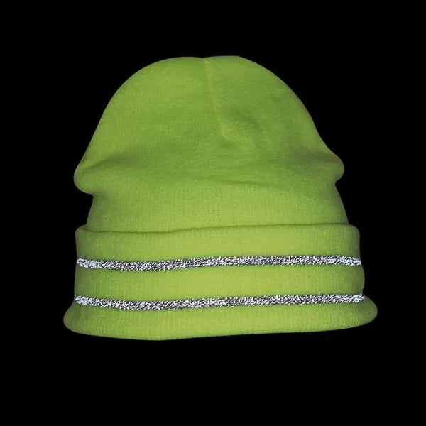 Knit Beanie Hat w/ 2 Reflective Stripes